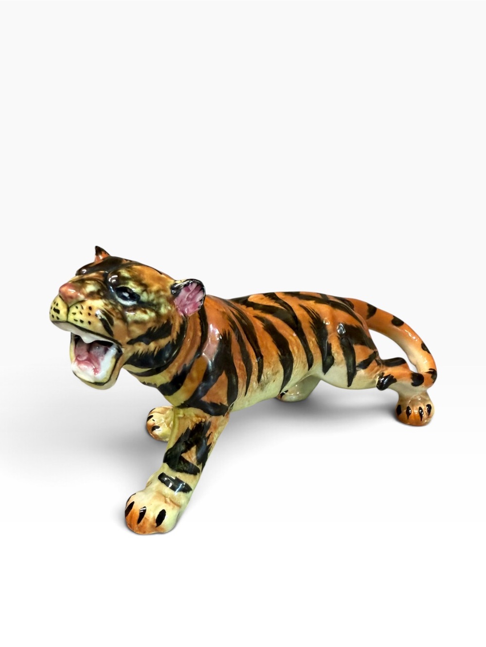 Vintage Ceramic Tiger Figurine Orange Black Striped Decorative Sculpture